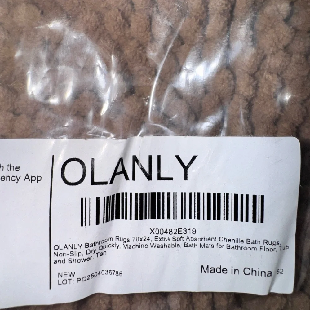 Luxurious OLANLY Tan Chenille Bathroom Rug 70 x 24, Soft & Absorbent NEW